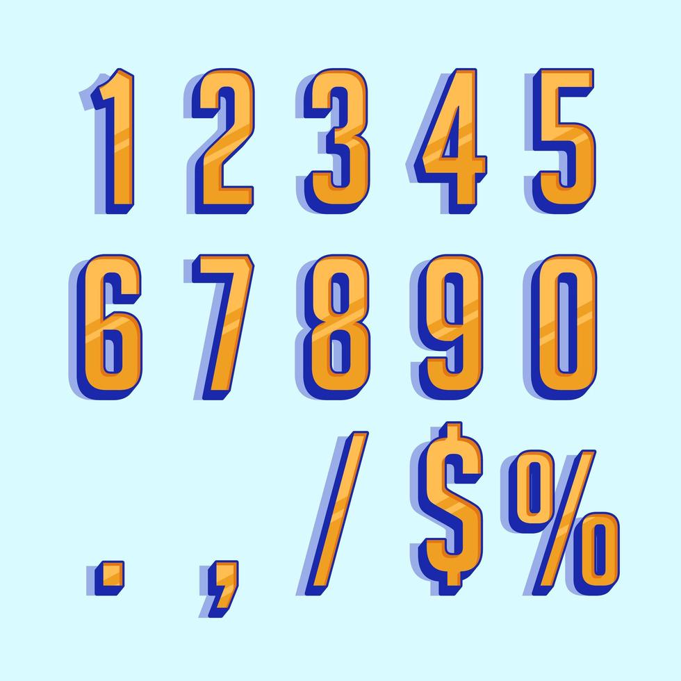 Three dimensional orange numbers, percentage and dollar sign. vector