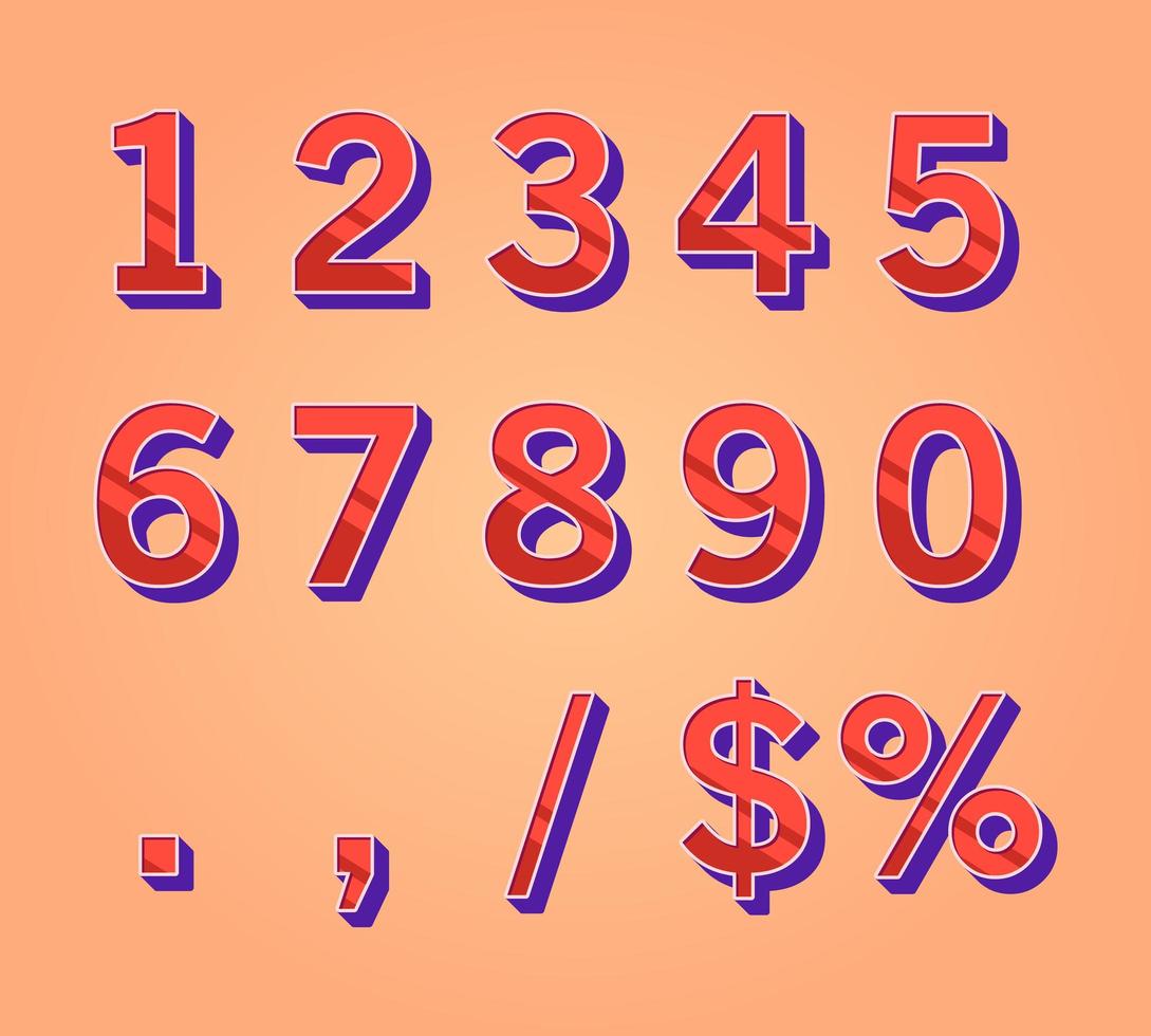 Three dimensional red numbers, percentage and dollar sign. vector