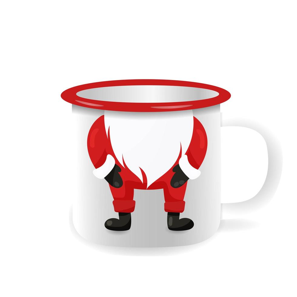 Vector iron mug, mock up for design cup. Cartoon Santa Claus with beard.