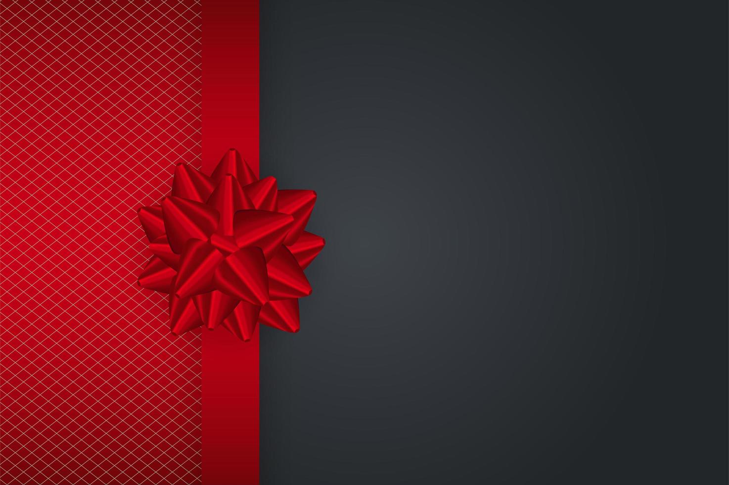 Gift card background with red ribbon bow on black color texture template with blank copy space. vector