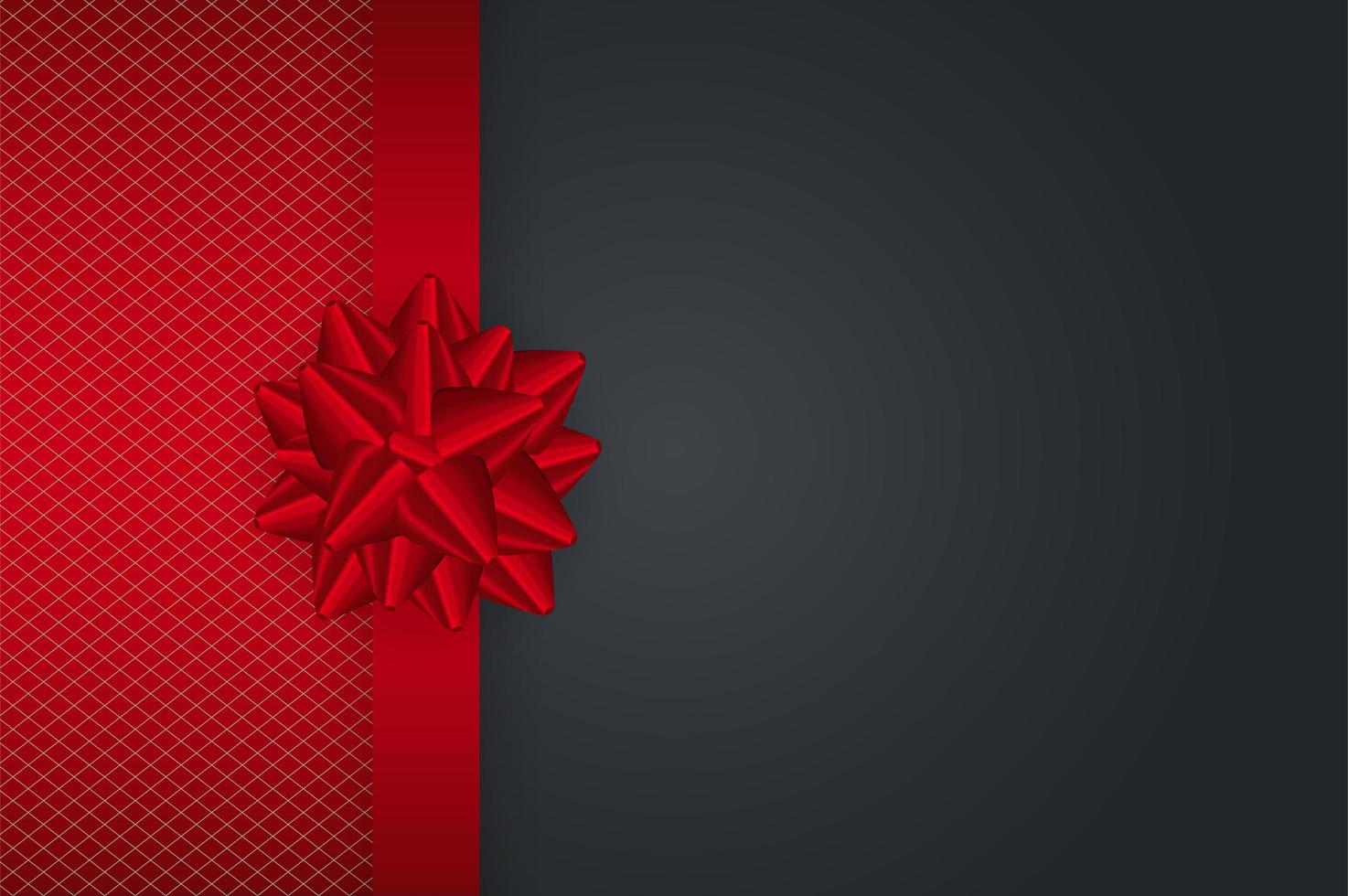 fondo de tarjeta de regalo con lazo de cinta roja en plantilla de textura de color negro con espacio de copia en blanco. vector