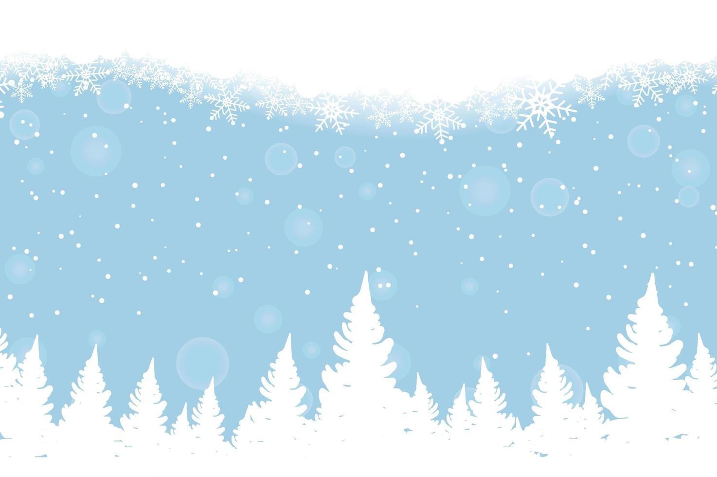 Winter blue background with christmas trees and snowflakes. vector