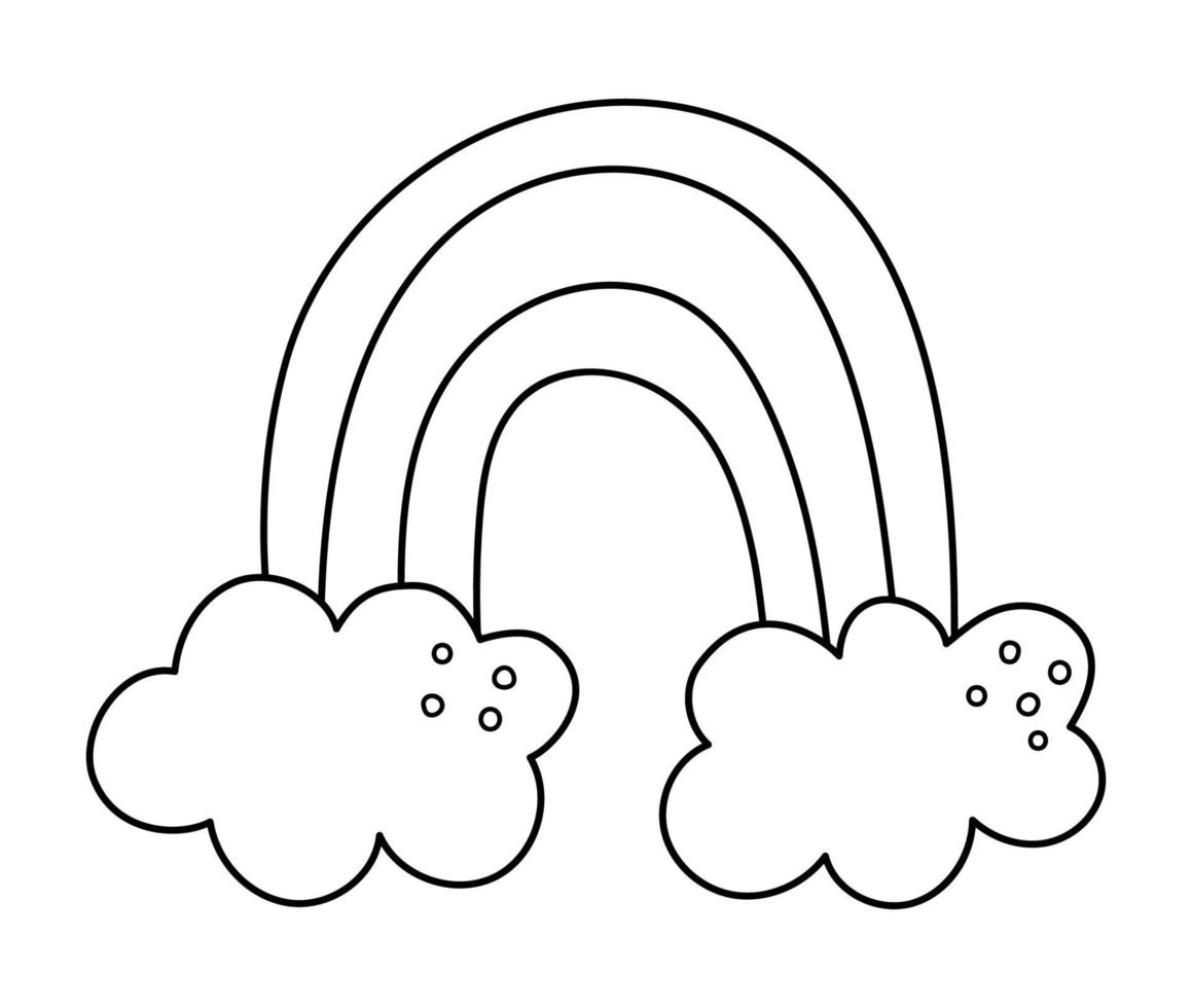 arco iris vectorial blanco y negro con nubes. símbolo del día de san valentín. elemento divertido con concepto de amor aislado sobre fondo blanco. juguetón icono de línea de vacaciones de febrero vector