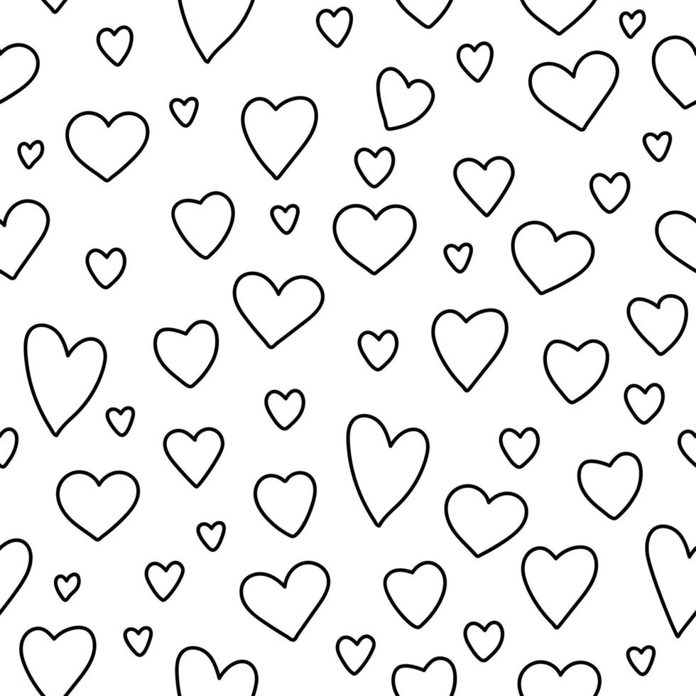 patrón transparente de vector blanco y negro con pequeños corazones. fondo repetitivo con símbolos del día de san valentín. juguetona textura de línea de vacaciones de febrero con concepto de amor