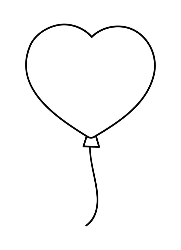 Vector black and white heart shaped balloon. Cute Saint Valentine day symbol isolated on white background. Playful love holiday line icon or coloring page.