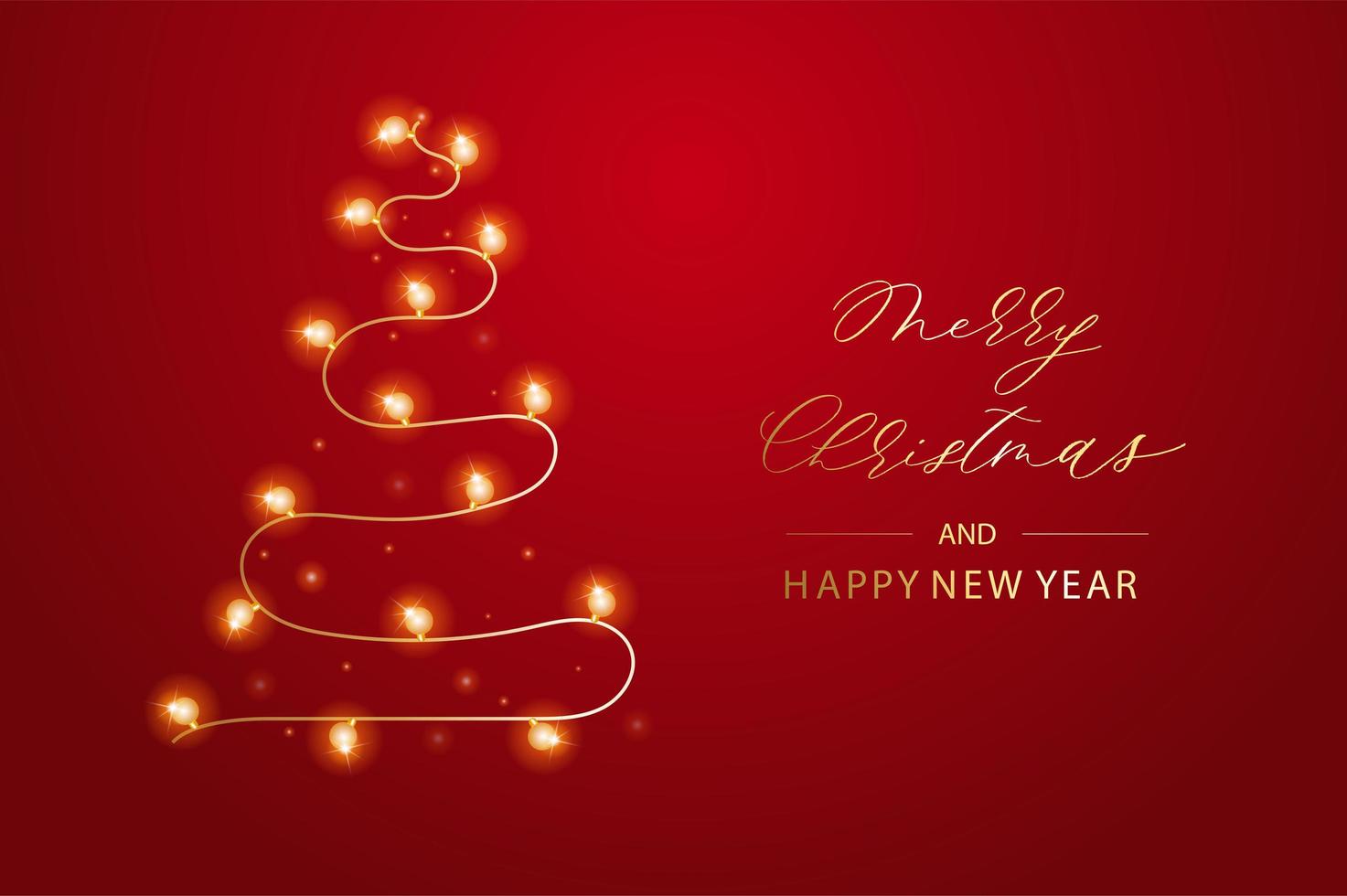 Holiday background with abstract christmas tree, lights and garlands. Merry Christmas card illustration on red background. vector