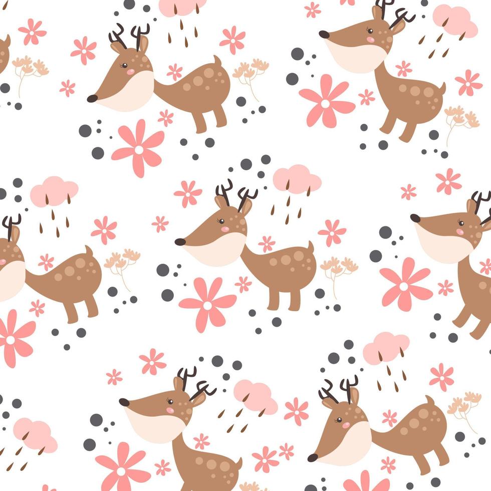 Pattern with deer and flowers vector