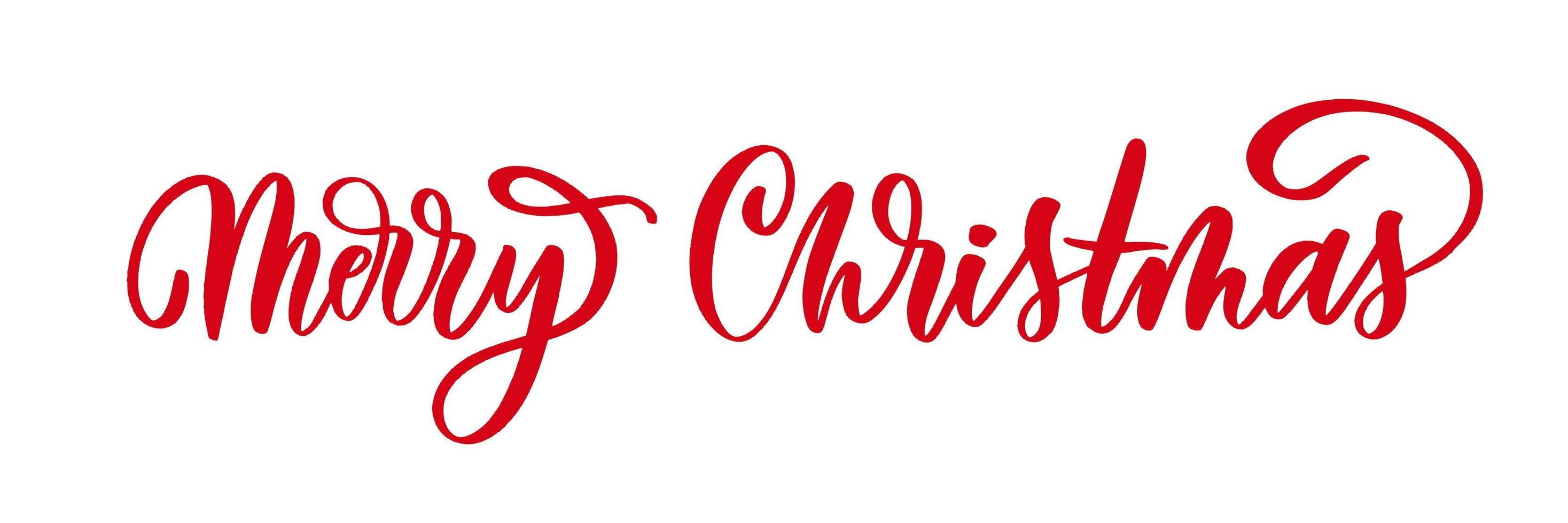 Merry christmas red hand lettering inscription for winter holiday design, calligraphy vector. vector
