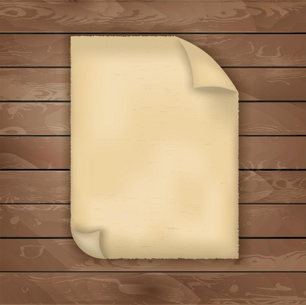 Piece of old paper on wood texture background vector. vector