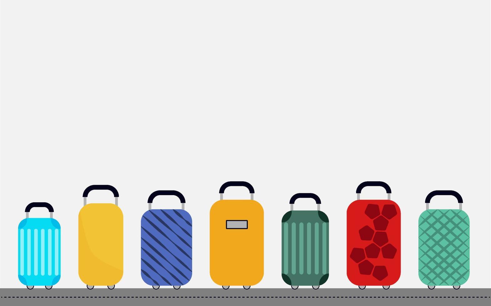 different colorful bags luggage. the suitcase is mounted on a conveyor belt. . Vector illustration