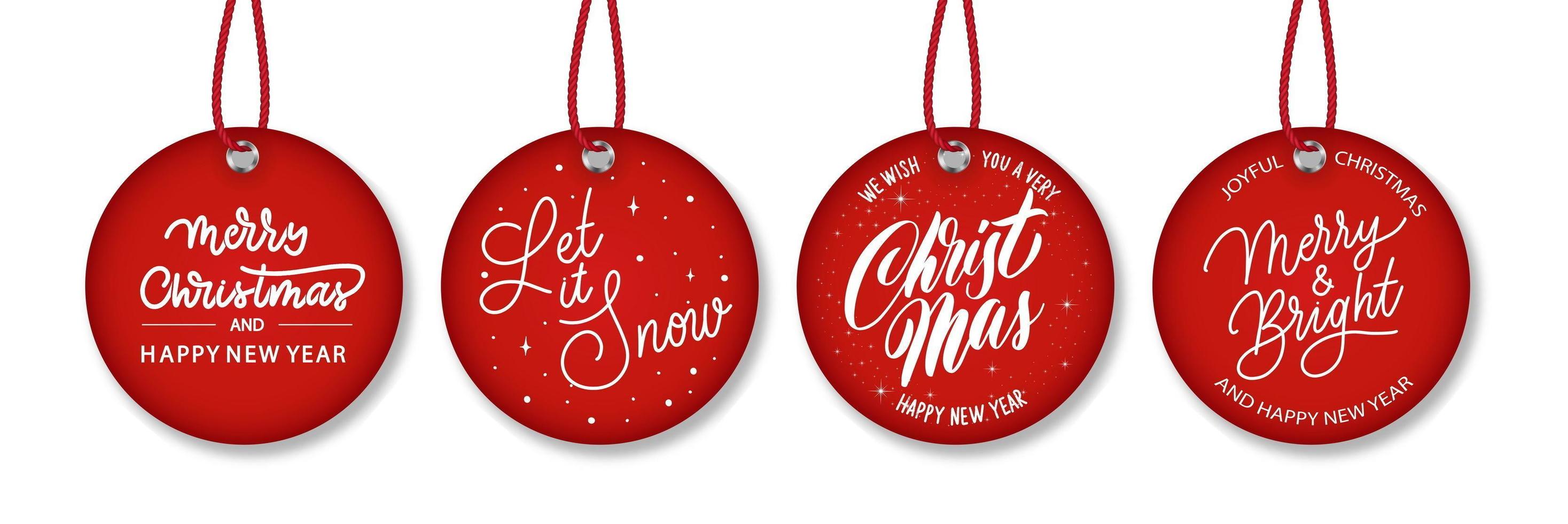 Merry christmas red hand lettering inscription tag for winter holiday design, calligraphy vector. vector