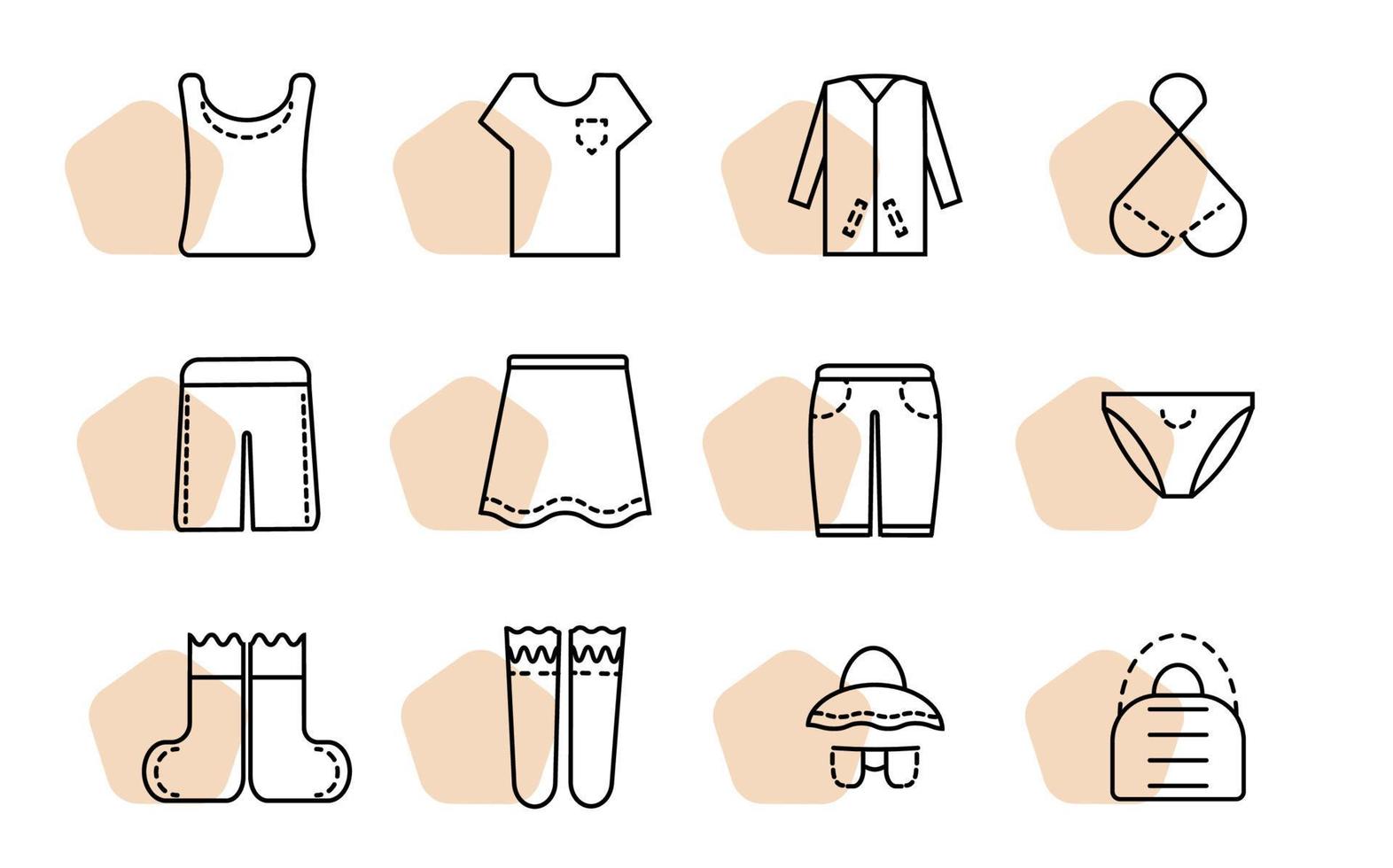 Set of black and white clothing icons. Vector illustration