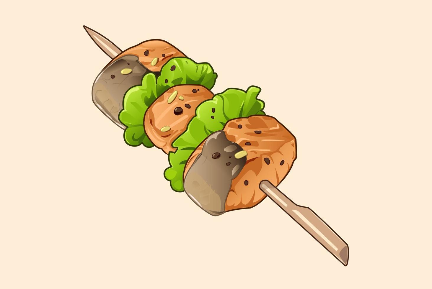 brochette fish and lettuce in vector design