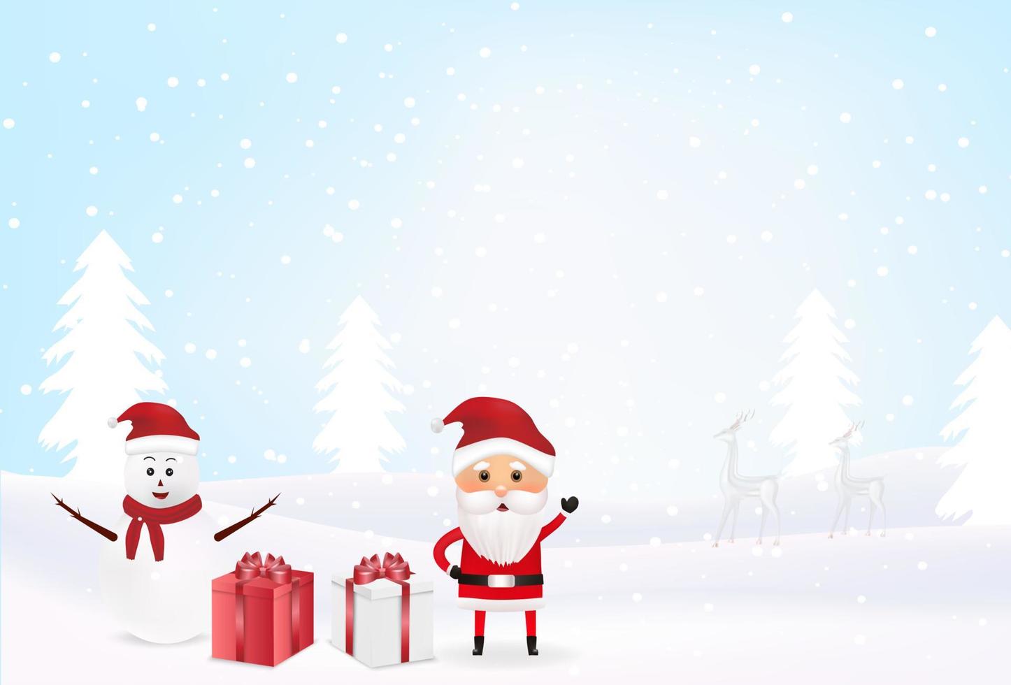 Christmas background with snowman and reindeer vector