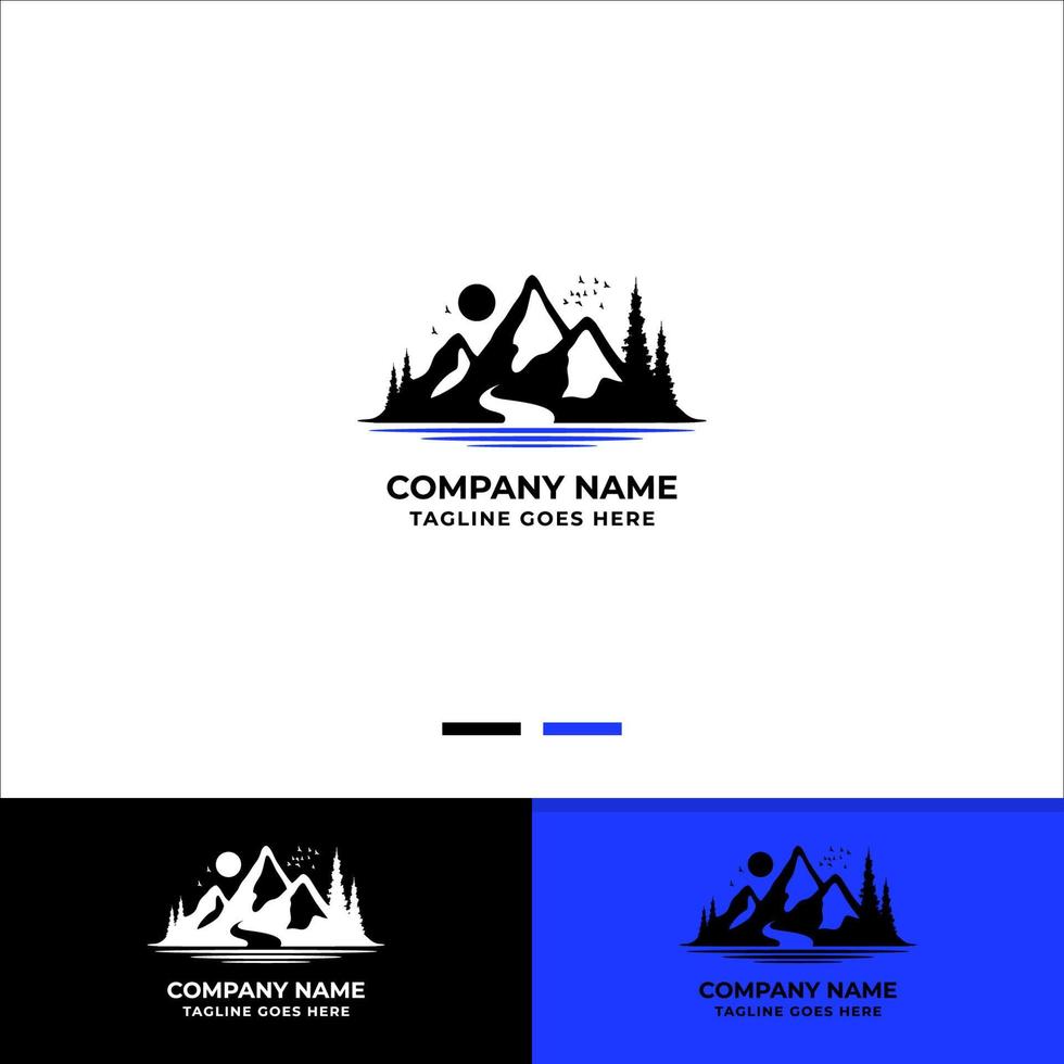 Rocky mountain river mount peak hill nature landscape view design logo vector