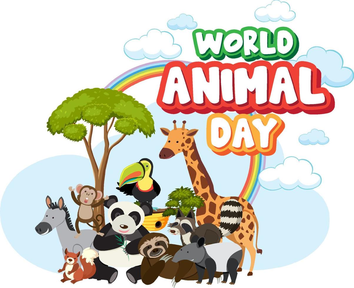 banner del día mundial de los animales con animales salvajes vector