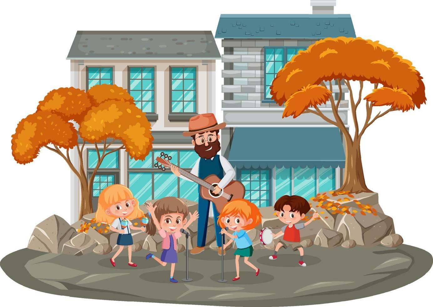 A musical band playing in the park vector