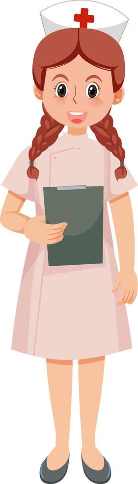 Cute nurse cartoon character on white background vector