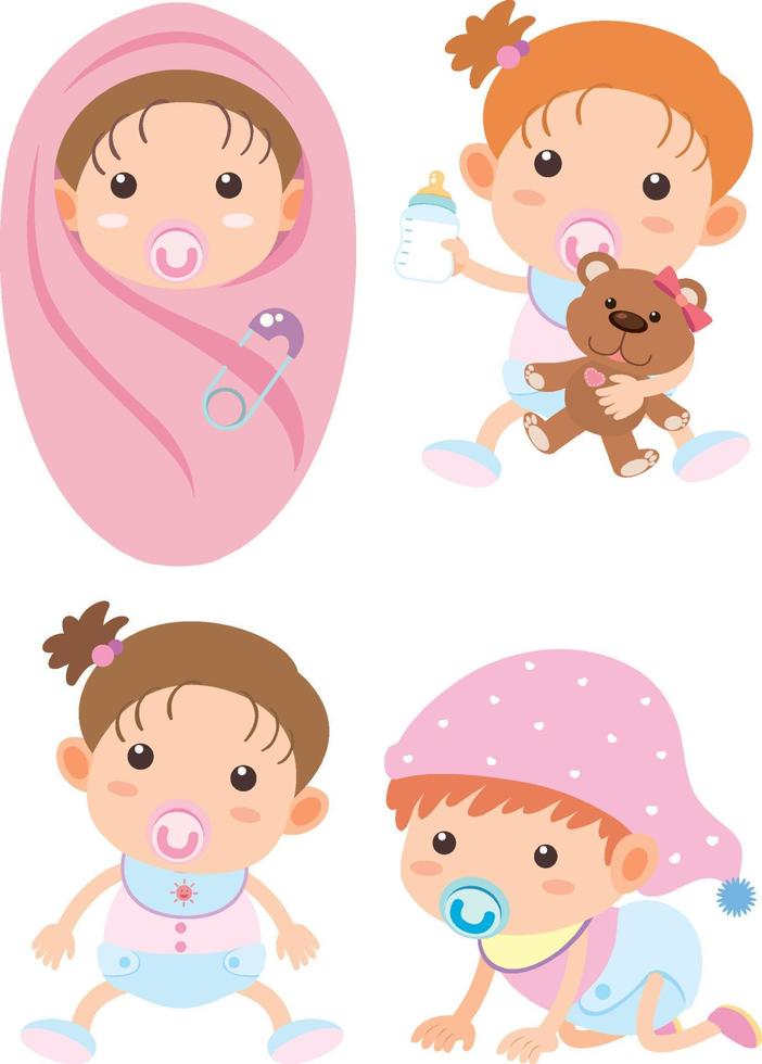 Set of different cute babies isolated vector
