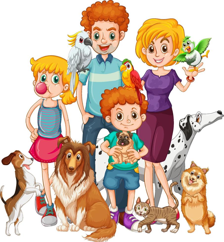 Happy family with their dogs in cartoon style 5094163 Vector Art at Vecteezy