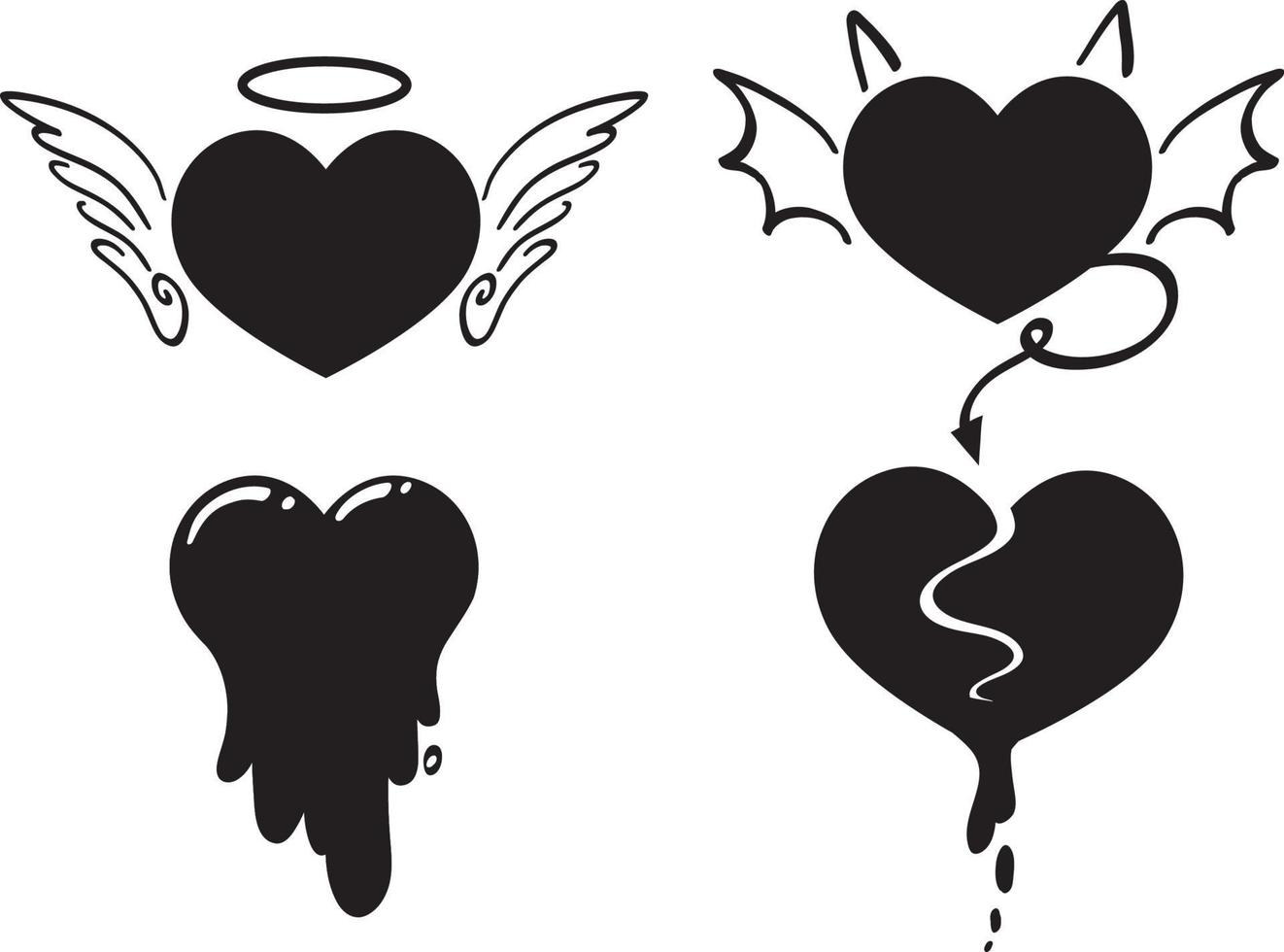 Different style of hearts in black vector