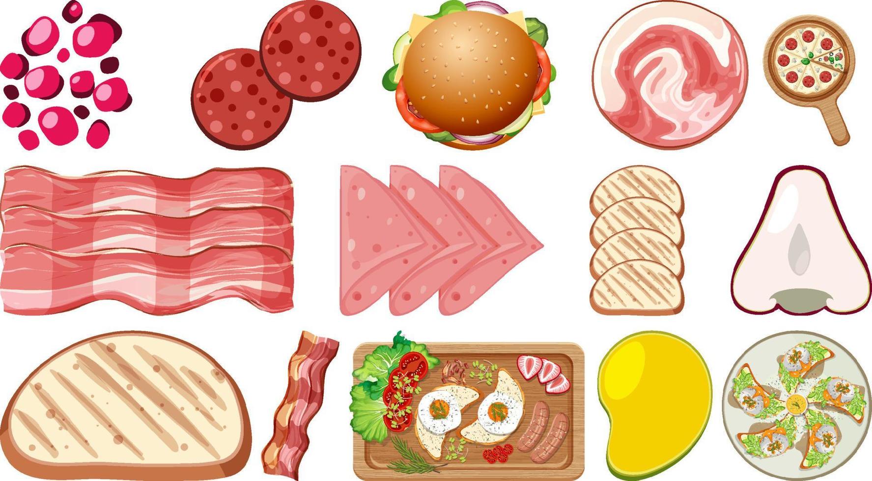 Collection of food ingredients on white background vector