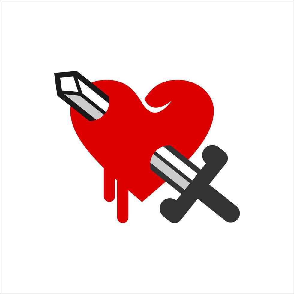 Flat illustration of a heart stabbed with a sword vector