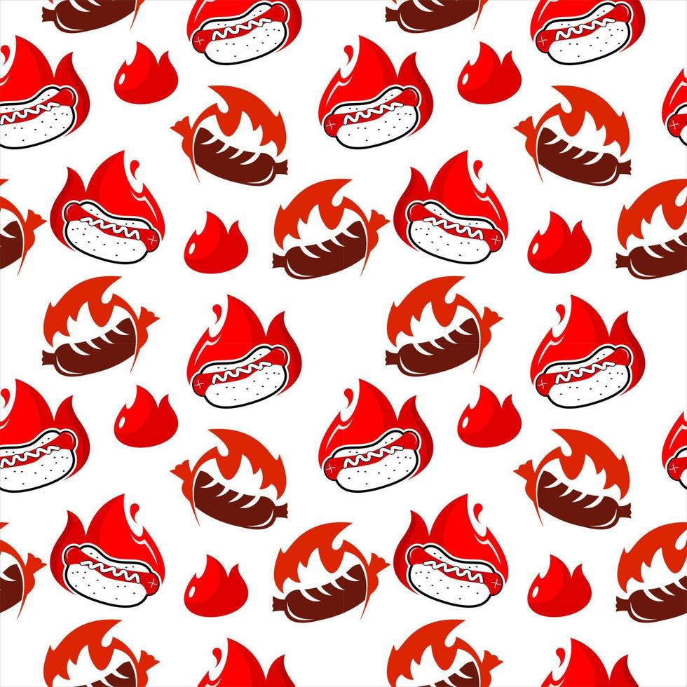 Seamless pattern cartoon hot and spicy sausage vector