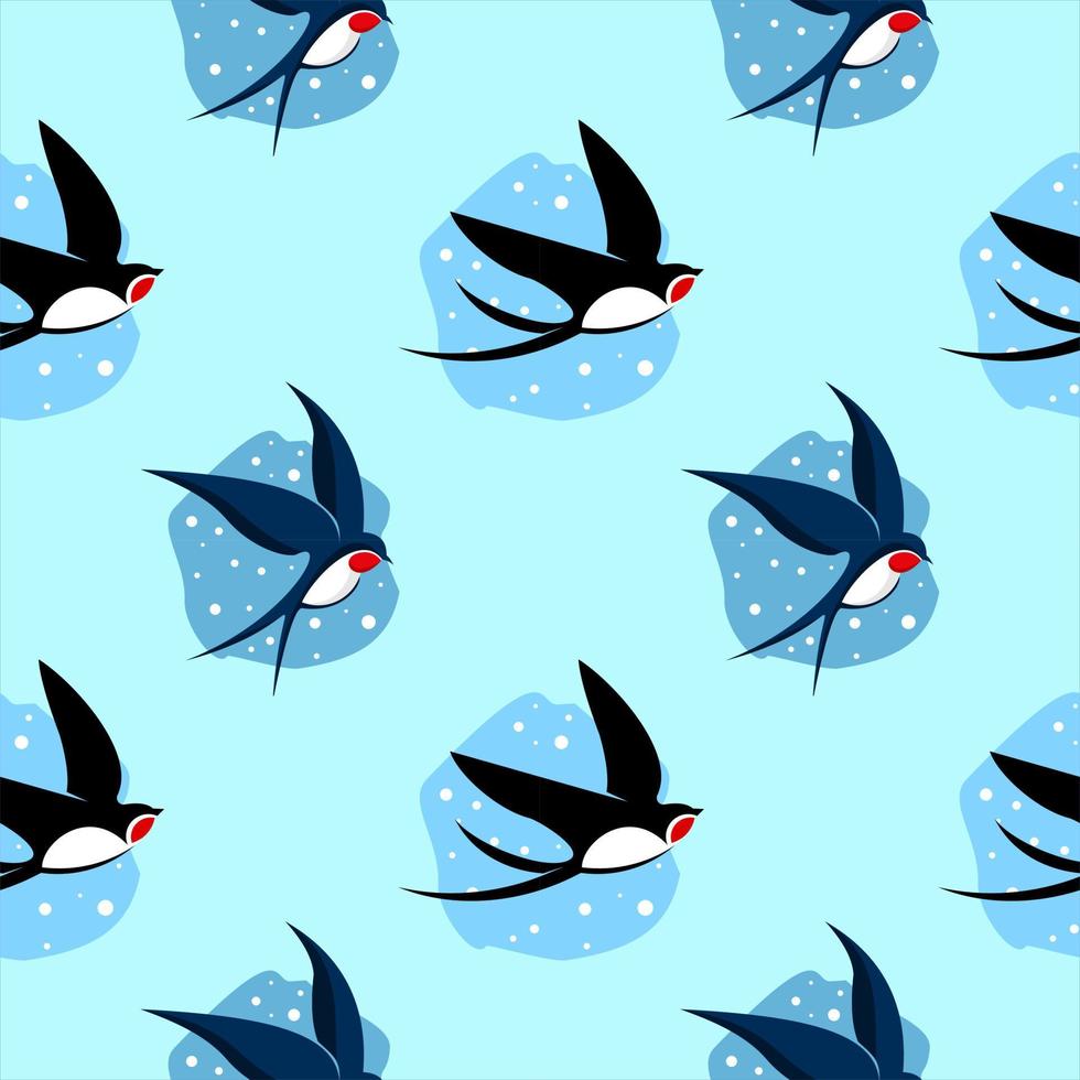 Cartoon Swallow Bird Flying Seamless Pattern vector