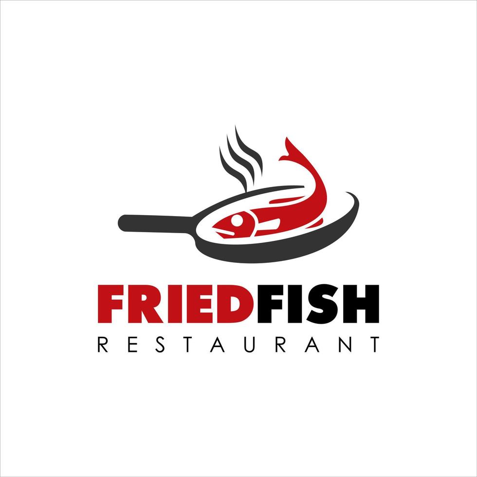 logo de comida sartén de pescado frito vector