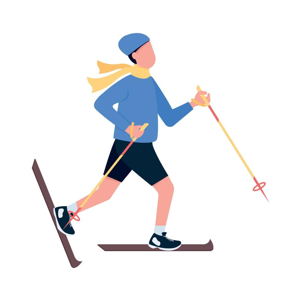 Man training on ski semi flat color vector character