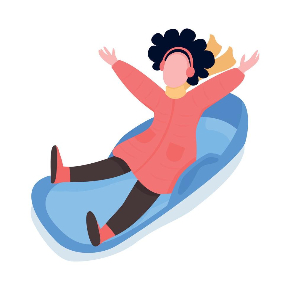 Girl having fun on sleigh semi flat color vector character