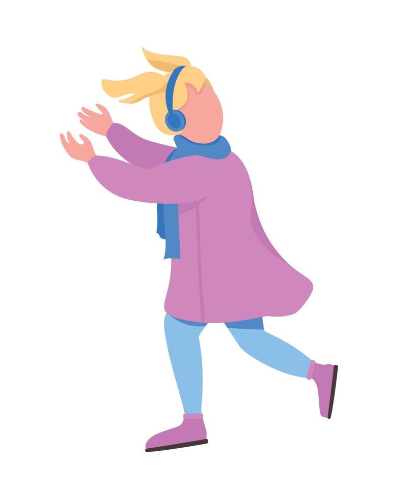Happy girl running semi flat color vector character