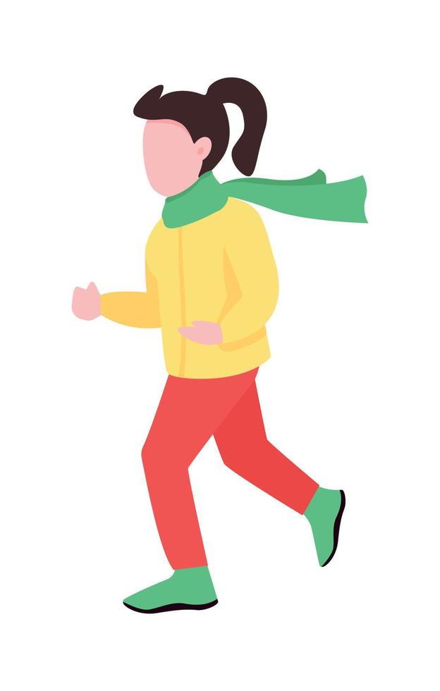 Kid with ponytail running semi flat color vector character