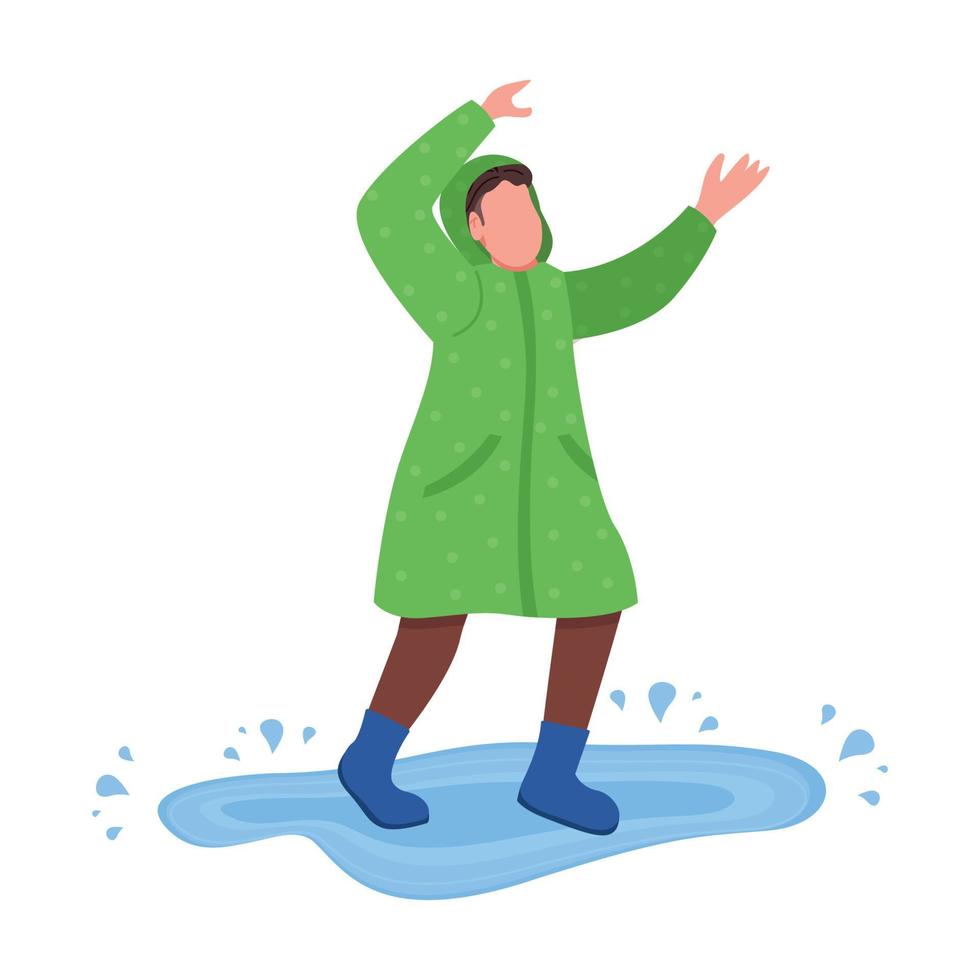 Happy teen jump in puddle semi flat color vector character