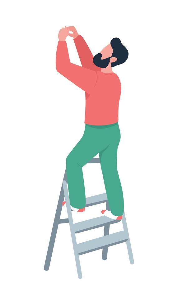 Handyman on ladder semi flat color vector character