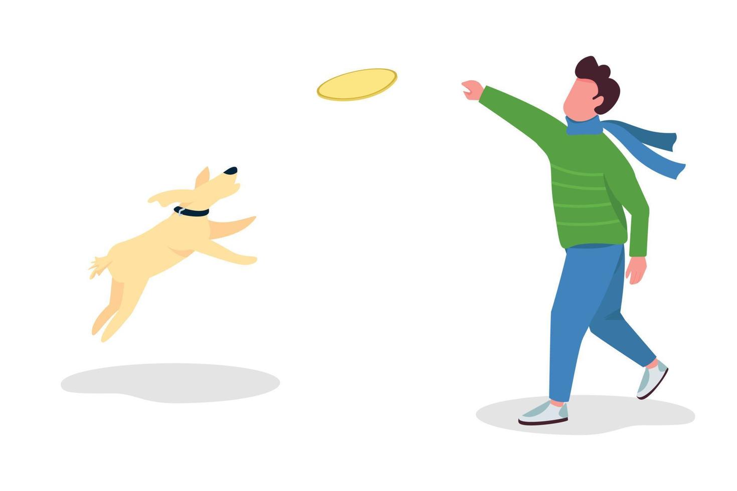 Man playing fetch with dog semi flat color vector character