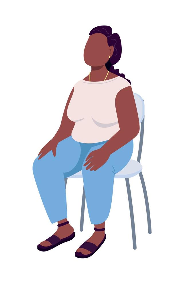 Woman sitting calmly semi flat color vector character