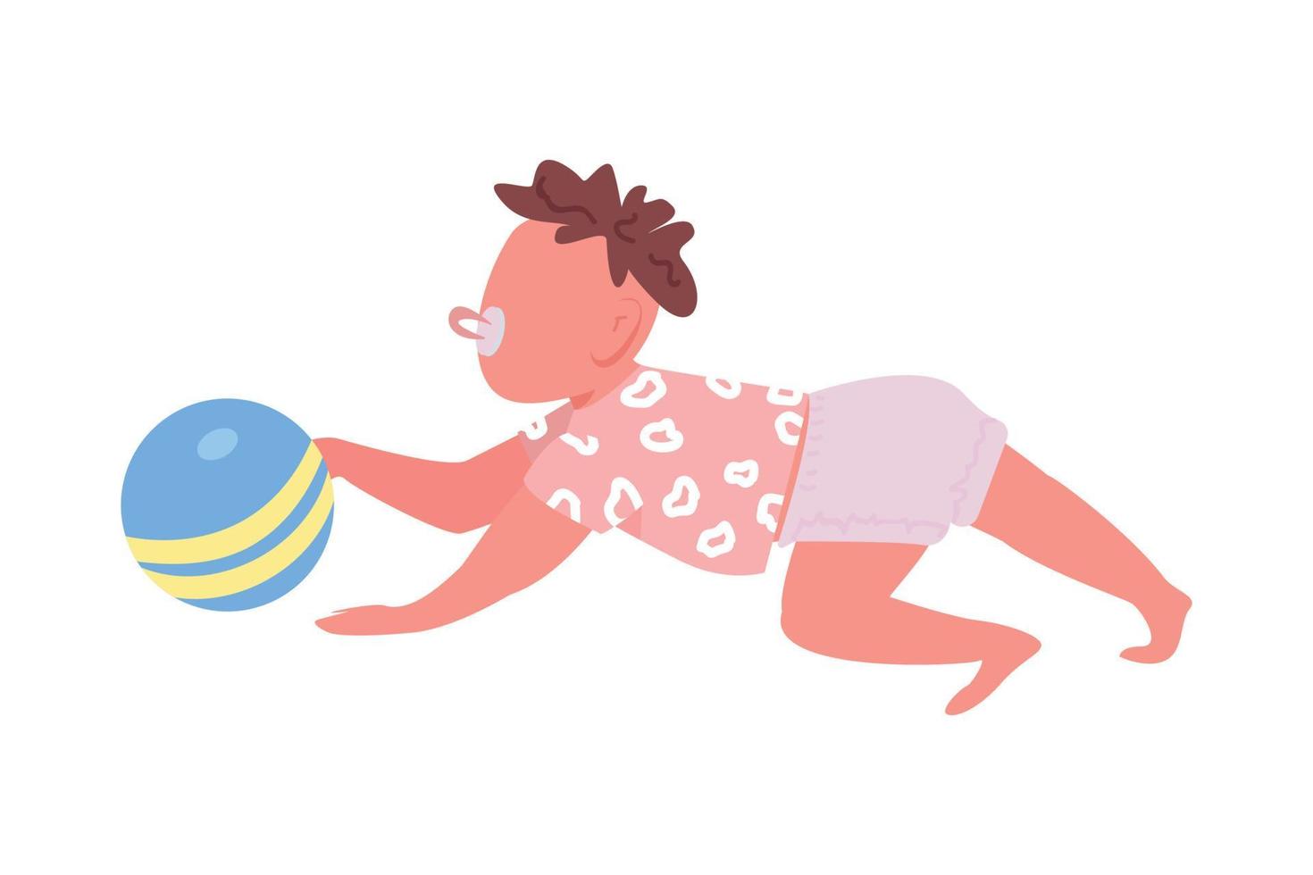 Toddler playing with ball semi flat color vector character