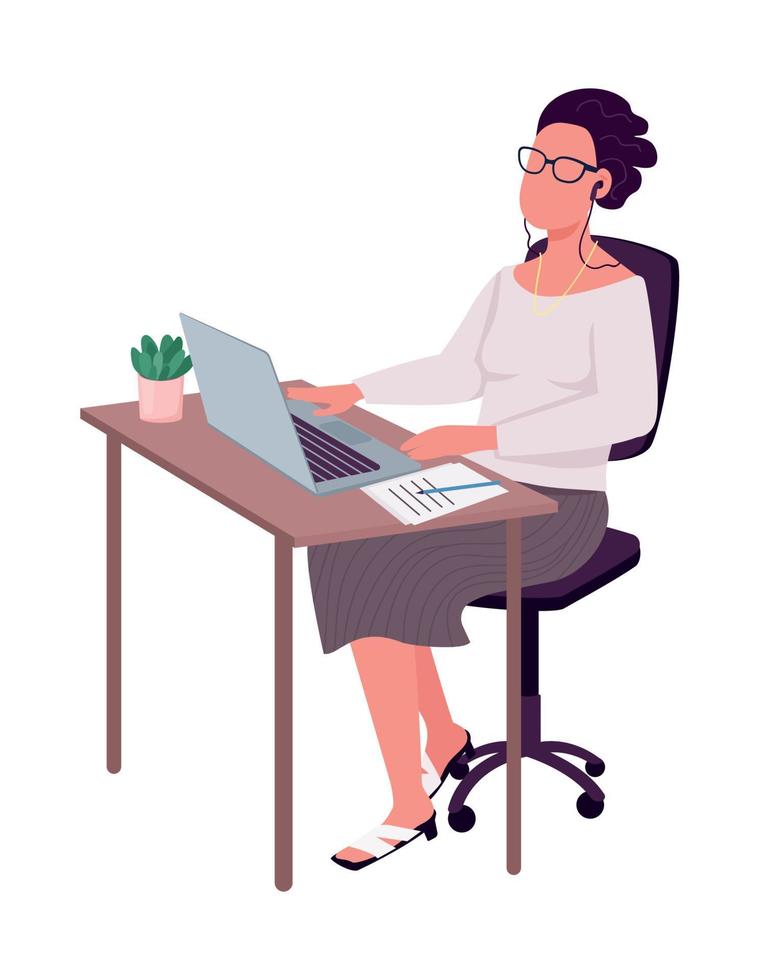 Manager at laptop semi flat color vector character