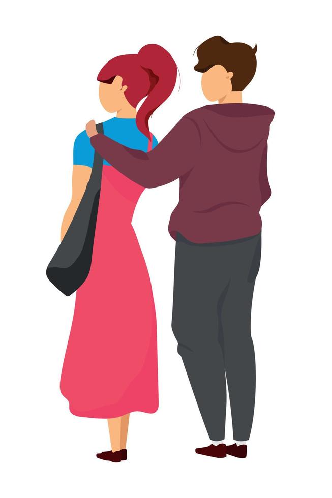 Couple from back view semi flat color vector characters