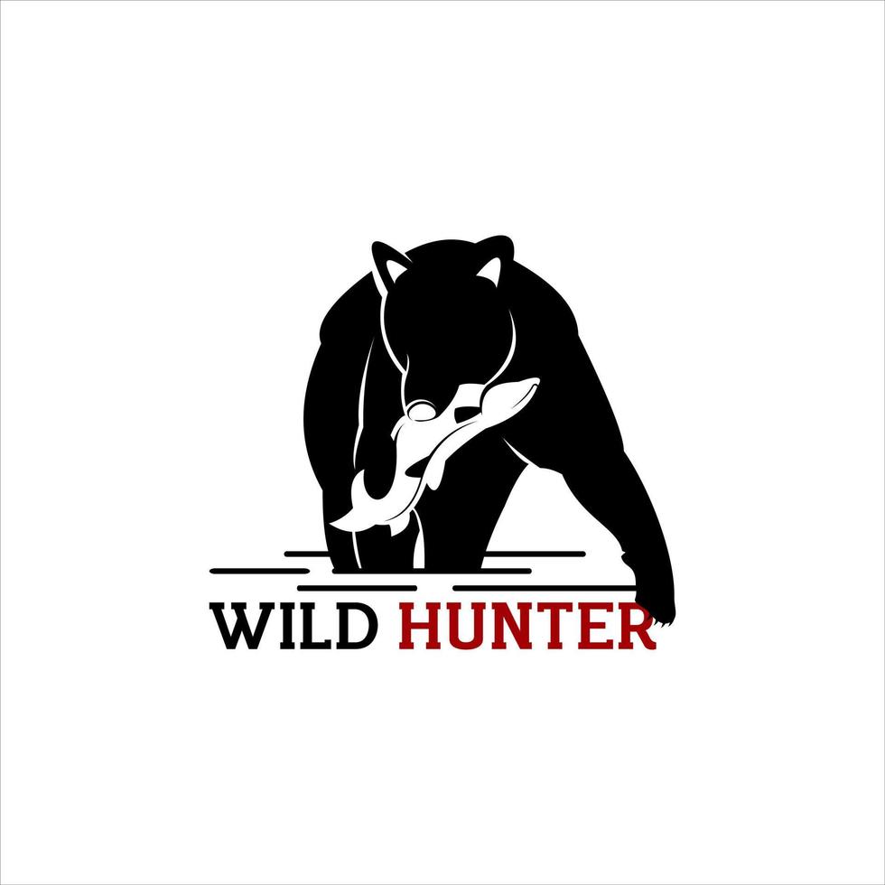 bear catches a salmon silhouette vector