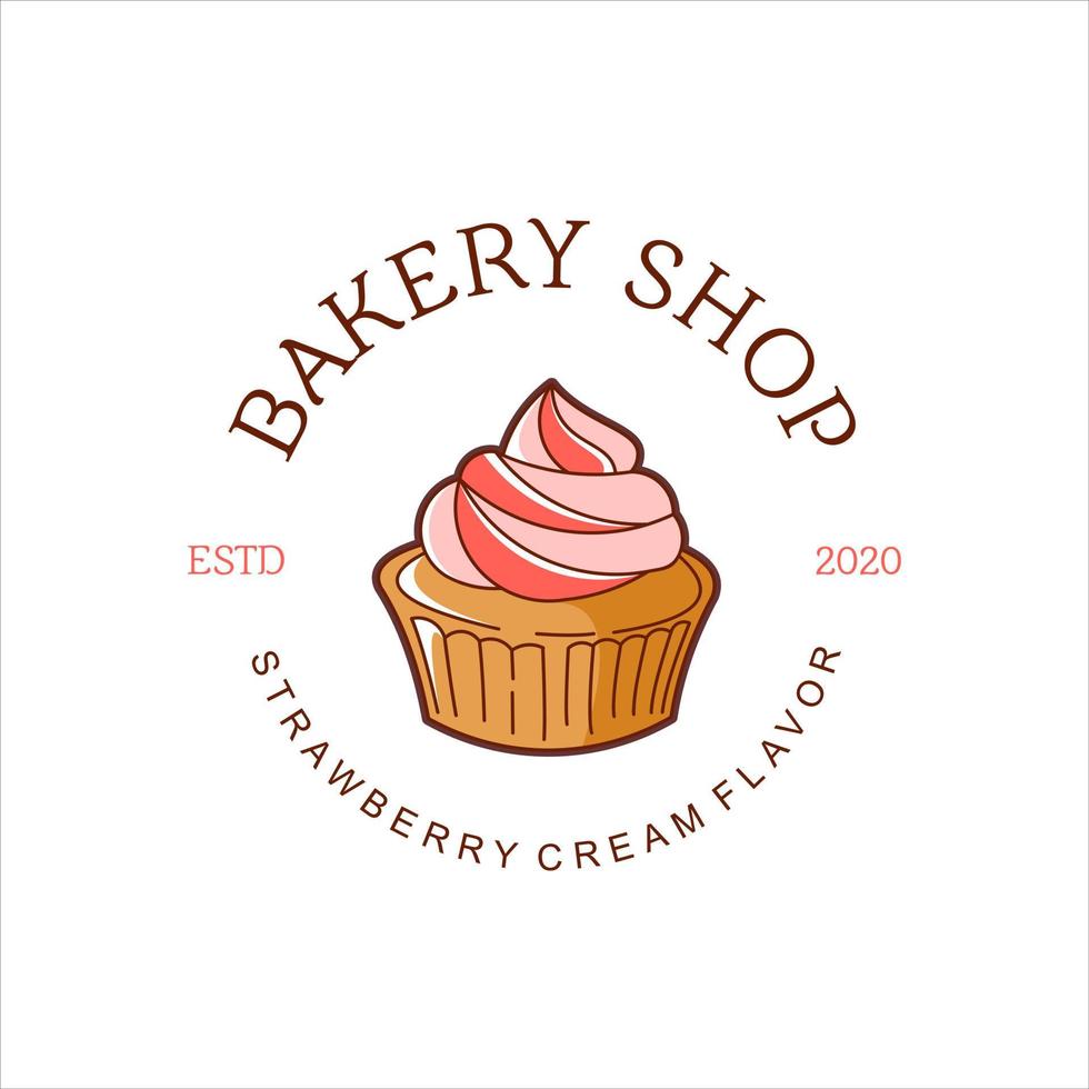 cartoon cupcake cream bakery badge vector