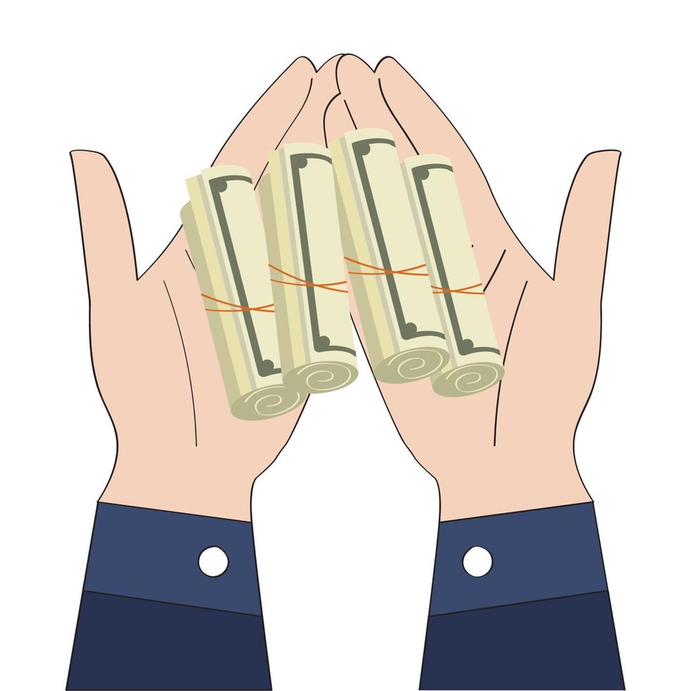 flat money roll in hand vector