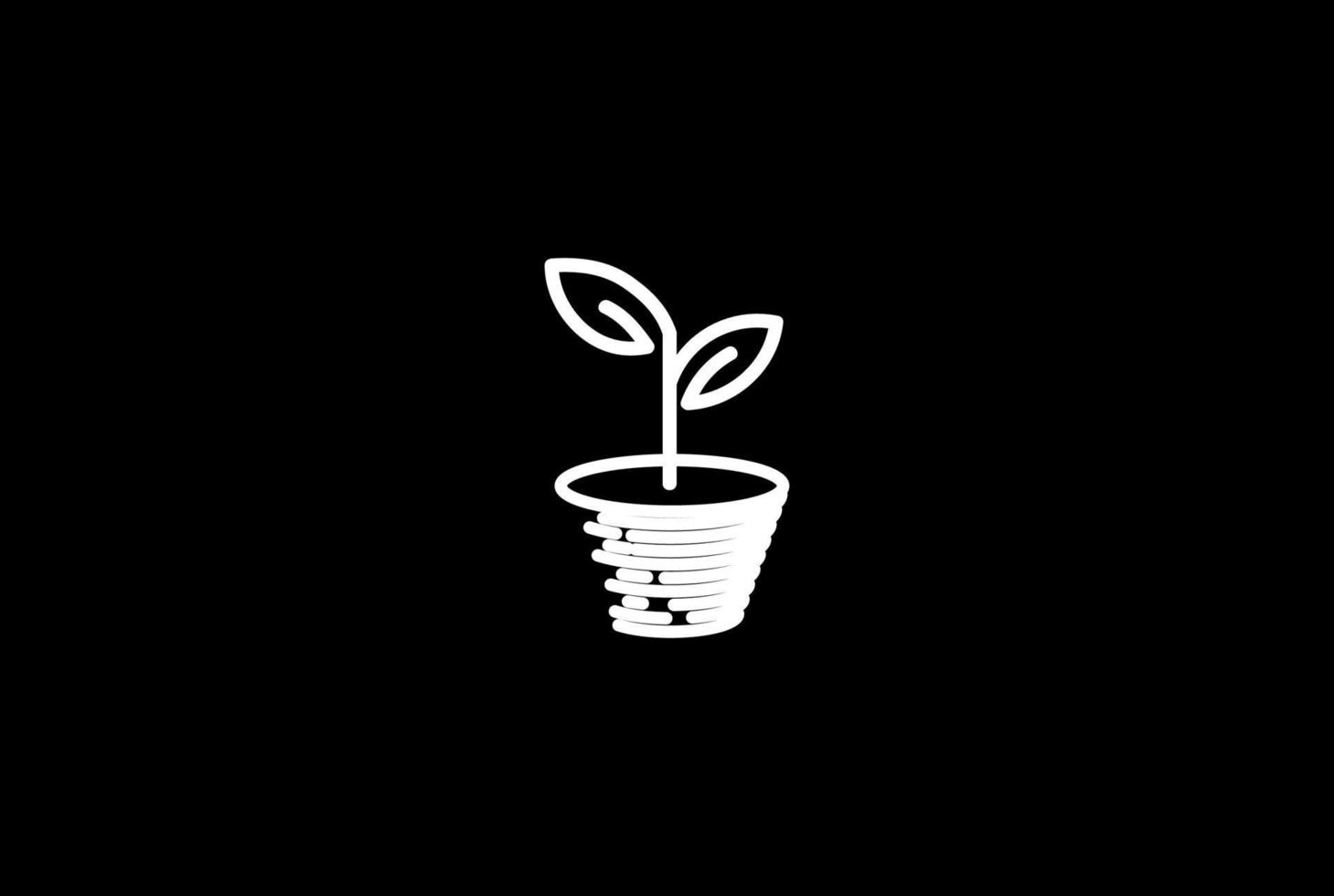 la hoja de la planta de maceta moderna crece para el vector de diseño del logotipo del entorno del jardín