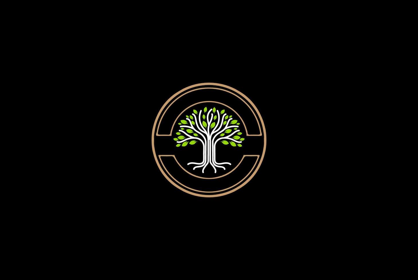 Vintage Retro Circular Oak Banyan Tree of Life Badge Label Seal Sticker Logo Design Vector