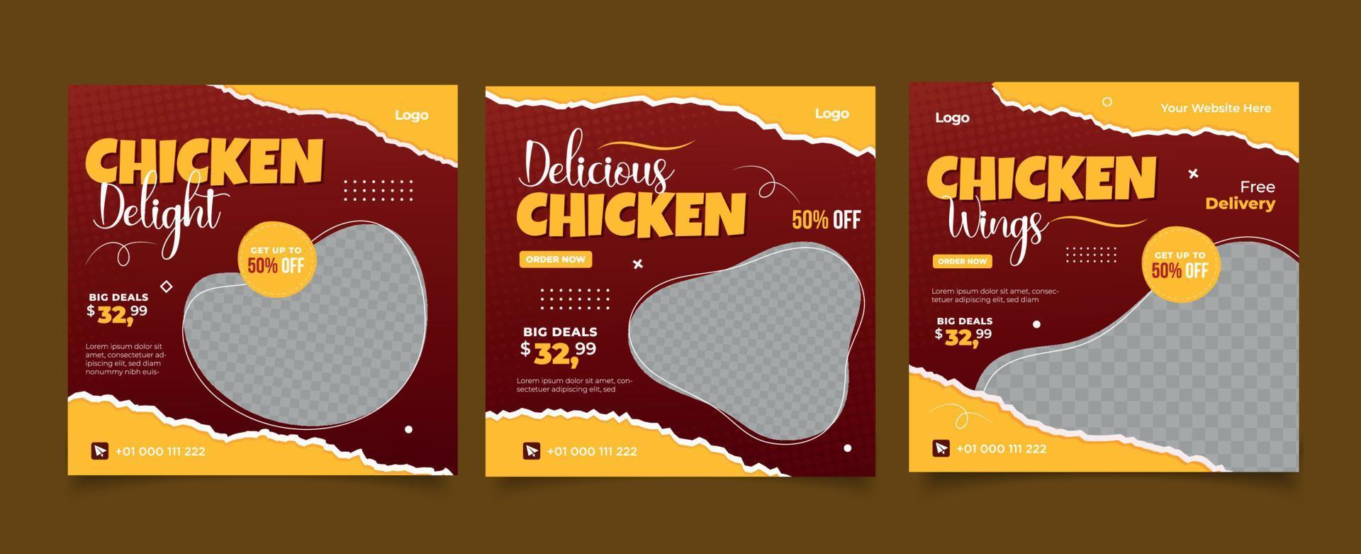 Fried chicken delight menu for social media post template vector
