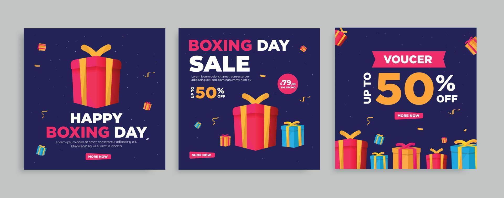 Boxing day sale cocial media post collection. vector