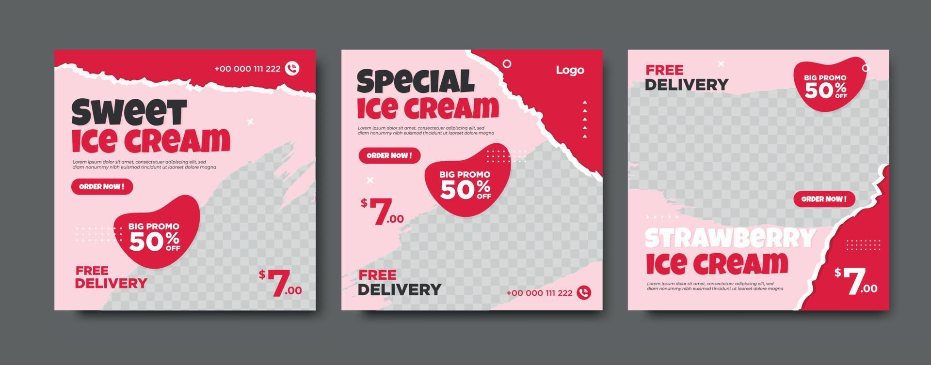 Special delicious ice cream social media post vector