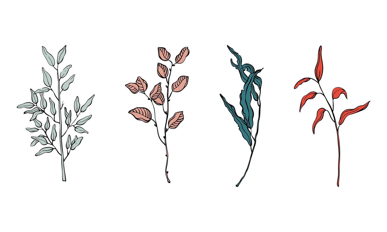 Vector floral branches. Floral leaves and branches for minimalist card design